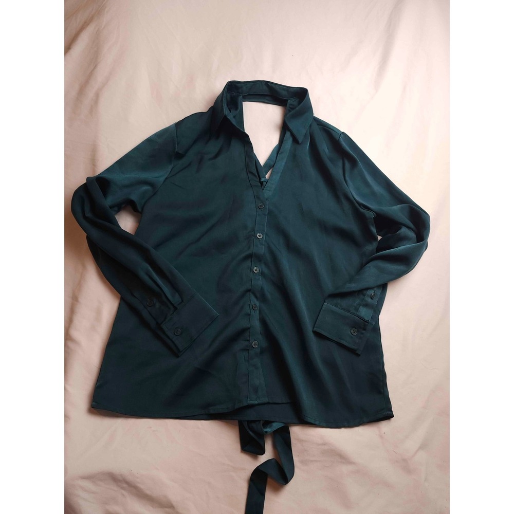 Lulumari Top Womens M Forest Green Satin Cutout Tie Back Whimsigoth Fairy Grunge